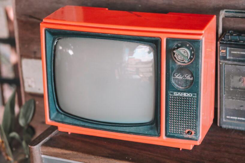 an old analog television on display in a cafe in Thailand